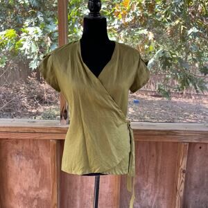 Conscious Clothing Women's 100% Linen Olive Wrap Top Size S